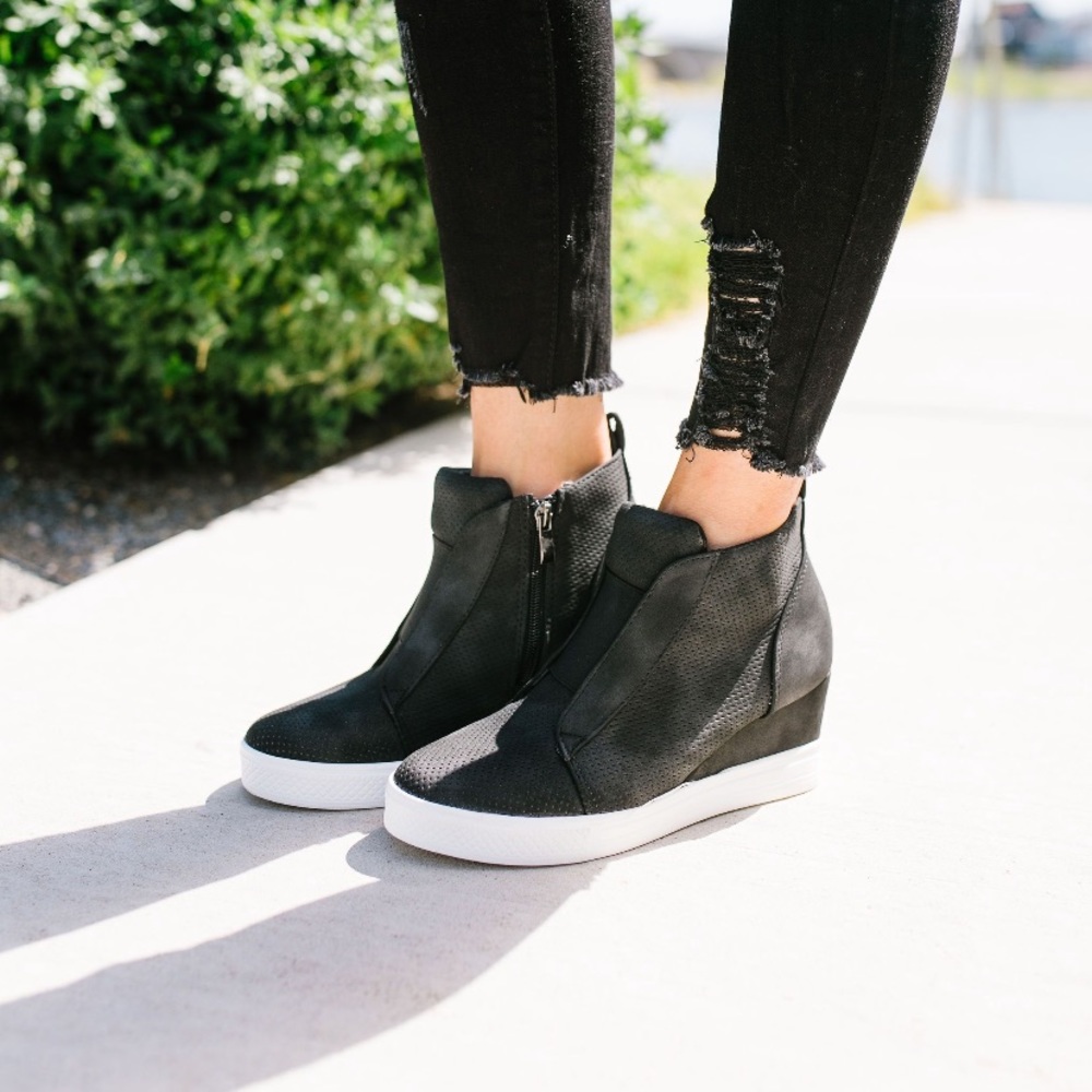 Hole in One Suede Wedge Sneaker